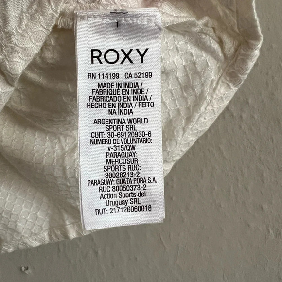ROXY Ivory Textured Cropped Top Short Sleeve V Neck Peplum hem Size XL - Picture 8 of 12